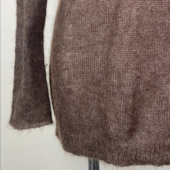 Super Fuzzy Sheer Mohair V-Neck Sweater Brown Distressed - Picture 7 of 17